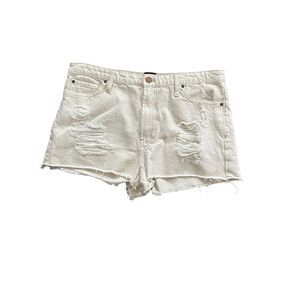 BDG Off White Distressed Raw‎ Hem Girlfriend High Rise Festival Cotton Shorts 31